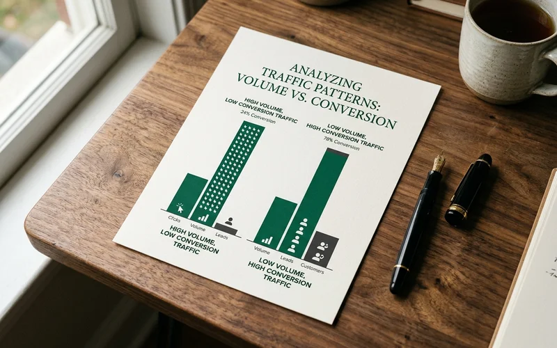 Bar graphic comparing high-volume low-conversion traffic with low-volume high-conversion traffic