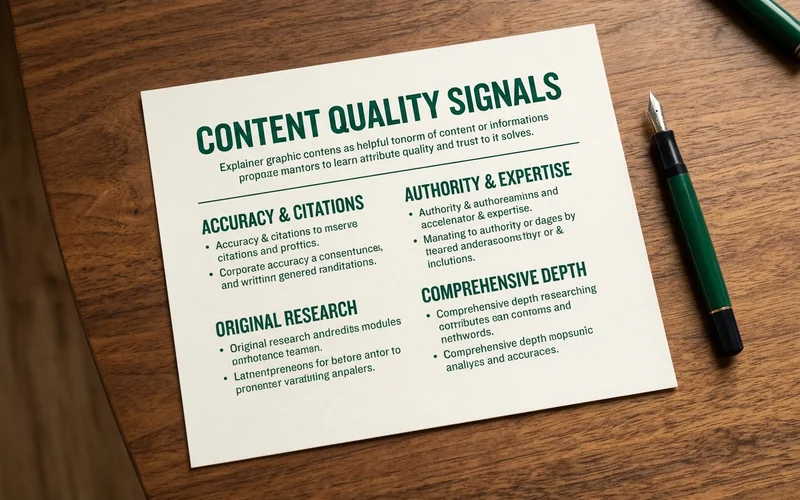 Explainer graphic showing the quality signals behind helpful content