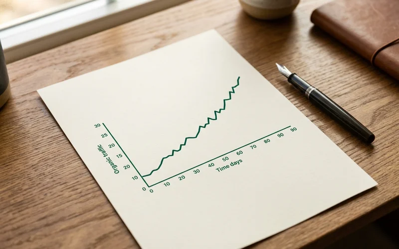 Line graph showing organic traffic doubling across ninety days